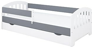 Kids Collective Kinderbett 80x160 | 80x180 | 90x200 cm mit Schublade, Rausfallschutz & Lattenrost in grau 80x160 cm Mädchen Jungen Bett | von 3. bis 10. Lebensjahr