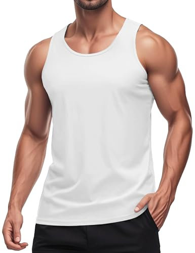 MAGCOMSEN Herren Tanktop T-Shirt Ohne Ärmel Fitness Shirt UV Schutz Muskelshirt Männer Leicht Sportshirt Schnell Trockend Stretch Funktionsshirts für Jooging Gym Weiß M