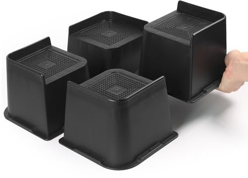 Sunifier Betterhöhung, 10,2 cm, strapazierfähig, L-förmig, unterstützt 2268 kg, übergroße Erhöhungen für Schlafsaal, Betten, Sofa, Schreibtisch, Couch, Stühle Beine (schwarz, 4er-Pack, 10,2 cm)