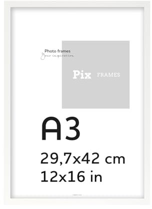 Pix FRAMES Bilderrahmen A3, 30x42 cm - Holzrahmen für Foto - Rahmen mit Scheiben aus acrylglas - Rahmen zum Aufhängen - Modern Photo Frame - Weiß