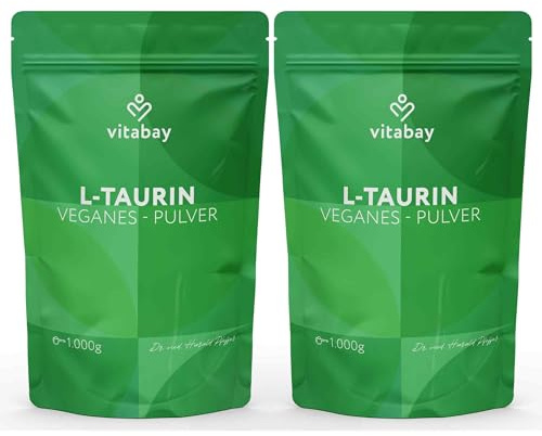 Vitabay Taurin Pulver 2x 1Kg - Reines Veganes Pulver - Ideal an Stelle von Taurin Kapseln - Taurine Powder ohne Zusätze - Hochwertiges Taurine Supplement - Laborgeprüft