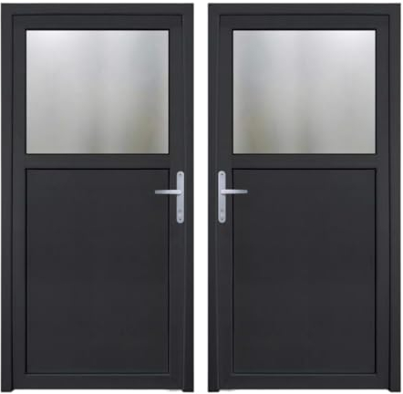 HORI® Kellertür Haustür aus Kunststoff Nebeneingangstür Komplettset Hauseingangstür weiß/anthrazit I Farbe: anthrazit (innen weiß) I DIN rechts I Modell: Türgriff I 210 x 100 cm