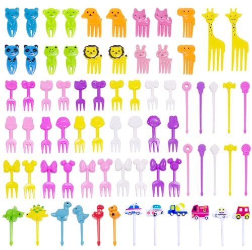 72 Pièces Mini Fourchettes à Fruits Animaux,Fourchettes à Bento de Dessin Animé,Fourchette à Fruits Enfant,Fourchettes à Fruits Réutilisables pour thé de l'après-midi,Fête de Noël,Fête d'anniversaire