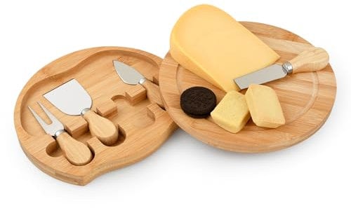 ds. distinctive style Cheese Board and Knife Set Bamboo Small Charcuterie Board Gift Set with 4 Knives for Picnics Parties Christmas Gifts Wedding Gifts