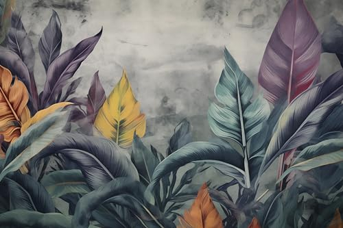 Muralo - 3D Tapete Vliestapete - Fototapete 3d Effekt - Tapete für Wohnzimmer Schlafzimmer Wandtapete - Fototapete - Farbige Blätter Motiv - Br.360cm x Hö.240cm