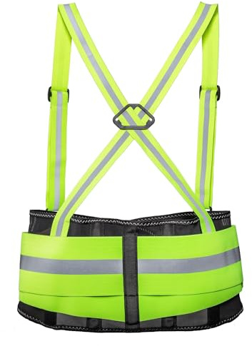 Kneetek Warnschutz-Rückenstützgurt BR 110 Größe M, 68–96 cm, HiVis | Fluoreszierende Flächen, retroreflektierende Streifen und abnehmbare Träger für Dämmerung und Nacht – enger Schnitt