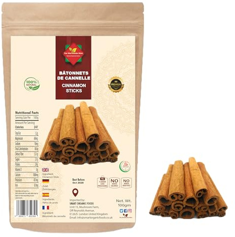 Zimtstangen 100g – Cassia Zimtstangen Ganz – Natürliches Zimt Gewürz mit intensivem Aroma – Cinnamon Sticks für Tee, Kochen, Backen, Desserts & Gewürzmischungen