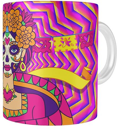 Sublime Corp. Tazas con diseños de calaveras mexicanas, tazas con diseños de catrinas, tazas de café del día de los muertos (16)