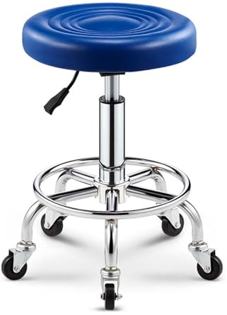 Verstellbarer hydraulischer Hocker aus Leder und Edelstahl mit Rollen und Fußstütze für Labor, Büro, Küche und Geschäft, Zeichensalon, Tattoo-Arbeitszimmer, Schönheitssalon, Klinik, Zahnarzt