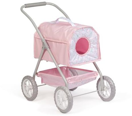 JC Toys Kinderwagen für Haustiere, mit Korb, Abnehmbarer Transportbox für Puppen und Plüschtiere bis 51 cm, ideal zum Spielen und Spazieren, Rosa, Blumen-Kollektion, entworfen von Berenguer, ab 3