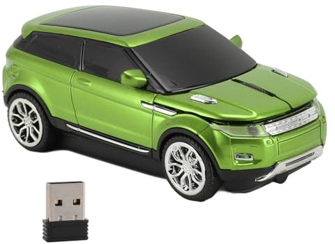 GOWENIC Kabellose Computermäuse in Autoform, 2,4 GHz, 1600 DPI, Ergonomisches Design, Coole 3D-Sportwagen-Gaming-Maus mit USB-Empfänger für Laptop (Green)