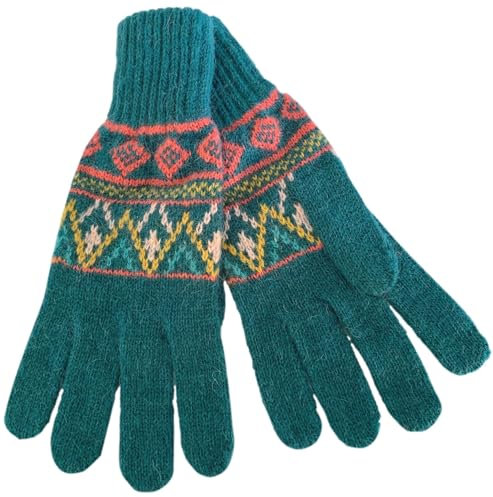 Purple Possum® Damen-Handschuhe, gestrickt, Wolle, Angora, warm, gemütlich, Grün, Rosa, Gelb, Rot, gemustert, Damen-Handschuhe, Blaugrün, Grün, Einheitsgröße