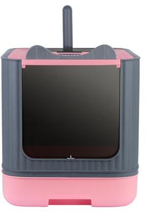 Bandeja Grande para Gatos y Conejos, Arena de Acero Inoxidable, Casita Automática Autolimpiante, 44,5 x 36,5 x 34,5 cm - Rosa