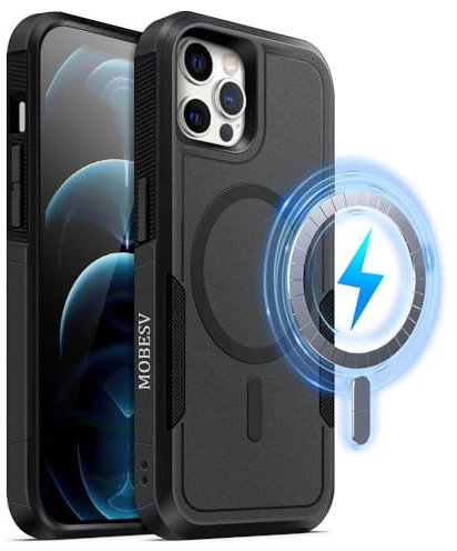 MOBESV Magnetisch Hülle für iPhone 12 Pro Max 6,7 Zoll, Handyhülle kompatibel mit MagSafe, Matte Stoßfeste Cover, Schwarz