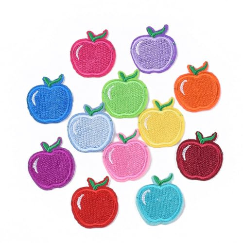 CABODYALS 120 Stück Äpfel Aufnäher Zum Aufbügeln Obst Applikation Süßer Cartoon Schulanfang Lehrer Gestickte Applikationen Aufnäher Aufkleber Für Kleidung Stoff Jacken Jeans Repara