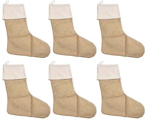 Set mit 1/3/6 großen Jute-Weihnachtsstrümpfen für gemütliche Urlaubsdekoration und Familienfeiern (6 Stück)