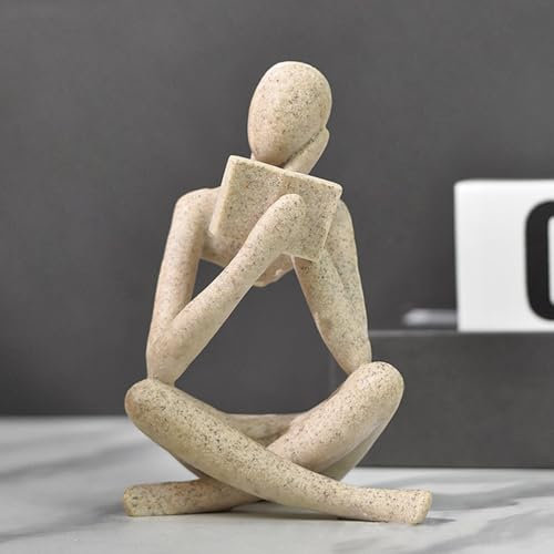 Lesende Frauenstatue aus Sandstein, Denker-Skulptur, Abstrakte Kunstfigur, Moderne Ästhetische Deko für Zuhause, Wohnzimmer, Schlafzimmer, Büro, Regal, Tisch oder Schreibtisch