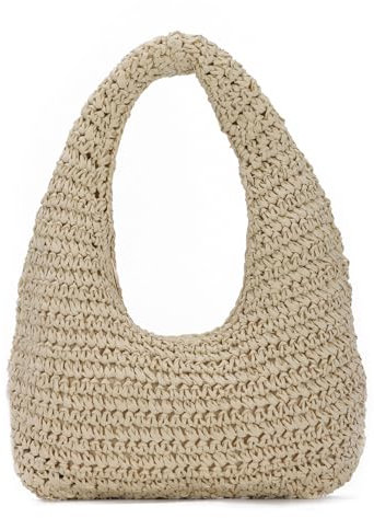 EVEOUT Women Straw Tote Bag Summer Woven Beach Bag Boho Raffia Shoulder Bag for Work Holiday