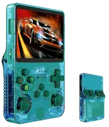 R36S Console per videogiochi portatile retrò, schermo IPS da 3,5 pollici, scheda TF da 64 g, oltre 10.000 giochi, console di gioco portatile, con sistema Linux open source (verde)
