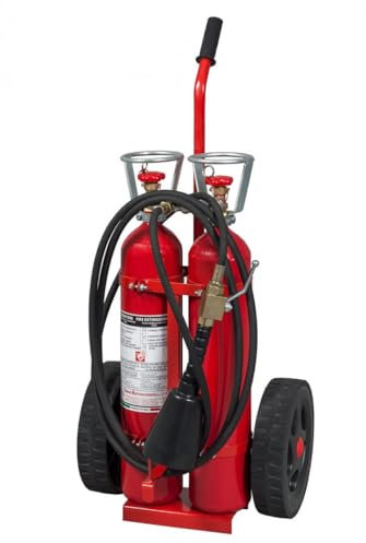 Estintore Carrellato Co2 10 kg 144B - Bibombola, norma UNI EN 1866-1, 2 bombole da 5 Kg in lega di acciaio ad alta resistenza, verniciatura esterna a polvere, colore Rosso Ral 3000.