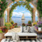Fototapete Panorama Gartenbogen Wohnzimmer Schlafzimmer Wandtapete Terrasse am MeerTapete 3D Effekt Wand Dekoration 200x140cm