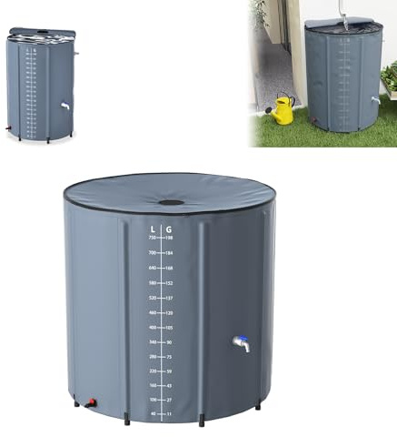 LZQ Récupérateur d'eau de pluie pliable avec graduation, 750 l, en bâche PVC mat, réservoir d'eau portable avec drainage, citerne avec couvercle, bac de bain de glace, citerne IBC, accessoire pour