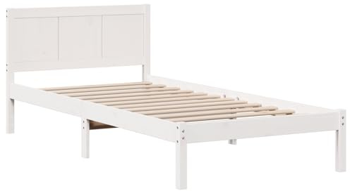 vidaXL Bettgestell Weiß 75 x 190 cm Massivholz Kiefer, Holz-Bettgestell, Zeitgemäße Schlafzimmermöbel, Modernes Design, Rechteckig, Schlafutensilien für Komfort