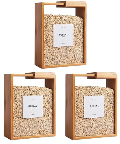 Yaoliucp 3Pcs Cereal Containers Storage, 9x7x3 Inch Bamboo Rice Dispenser with Removable Lids, Clear Flour Storage Containers for Kicthen