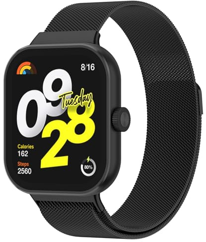 YLK Metal Correa Compatible con Xiaomi Mi Band 9 Pro/8 Pro/Xiaomi Redmi Watch 5/4 Hombre Mujer, Acero Inoxidable Ajustable, Pulseras de Repuesto (Negro)