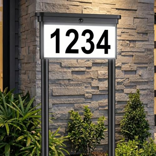 Solar Address Sign for Yard: 29 Double-Sided Lighted House Numbers with 12 Color Modes, 2-in-1 Dual Mounting (Stake or Mailbox), Waterproof LED Address Plaque, 4 Sets Numbers & Letters, 1 Pack