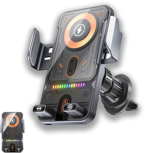 2026 New Cool Car Wireless Fast Charging Holder, Motorized 90° Rotating Air Vent Phone Holder for Smartphones, Switch Between Horizontal Vertical (Silver)