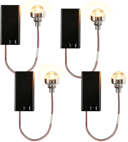 4 Stück Mini LED Puppenhaus Beleuchtung: Warmweiß 3V AA Batteriebetriebene Lampe mit Batteriehalter und Schalter, für DIY Modellbau und Miniatur Szenerien(Ohne Batterie)