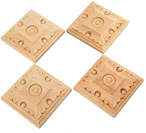 MUXSAM 4Pcs Wood Carved Square Corner Decal Wall Corner Inlaid Decal Carved Wood Wall Art (6#)(8 * 8cm)