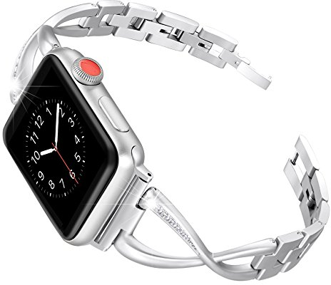 Stainless Steel Band Compatible Apple Watch Band 42mm Women Accessories Metal Wristband X-Link Sport Strap Silver