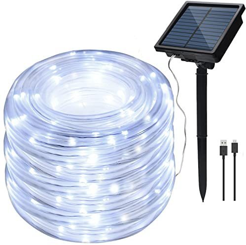 IMAGE Solar Lichterkette 23M 200LED Lichtschlauch IP65 Wasserdichte Lichterkette für Innen und Außen Schlafzimmer Innenhof Garten Hochzeit Party Weihnachten Baum Beleuchtung, Kaltweiß
