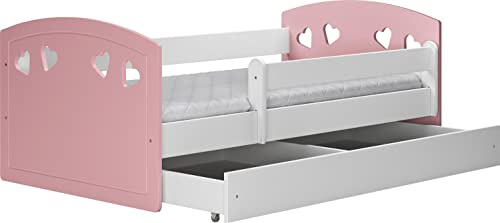 WFL GROUP Letto Bambini Rosa Pallido 140x80 cm con Barriera di Protezione, Materasso e Cassetto Removibile