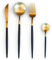 EME Mobiliario Set di posate Deluxe da 24 pezzi, realizzato in acciaio inox 1810, colore e nero. Include: 6 coltello da tavolo, 6 cucchiaini da tavolo, 6 forchette da tavolo e 6 cucchiaini da caffè