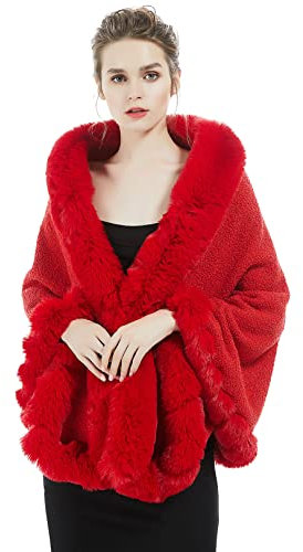 BEAUTELICATE Kunstpelz Schal Stola Bolero DamenBrautschal Brautstoa für Braut Frauen Winter Hochzeit Abendkleid Festlich 20er Jahre (Rot,Einheitsgröße)