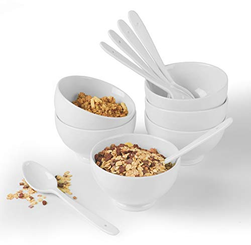Holst Porzellan SH 2108 SET 12 Porzellan Müslischalen-Set 0,45 l mit Löffel 12 teilig für 6 Personen