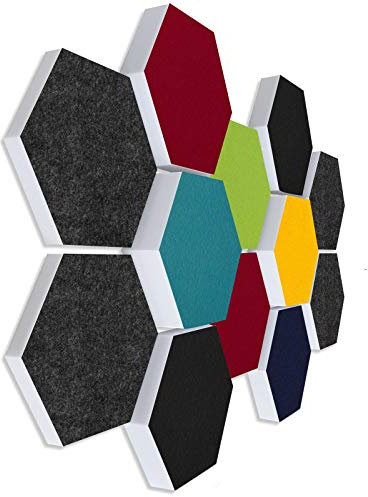 platino24 Schallabsorber COLORE aus Basotec G+ I Akustikpaneele mit Akustikfilz I 3D Wand-Paneele mit 12 Waben in Multicolore I Akustikplatten zur Schalldämmung in Büro, Studio & Wohnung