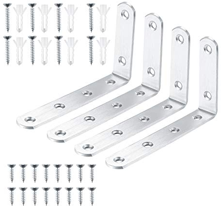 4 Pcs Shelf Brackets, L Shaped Metal Brackets, Right Angle Corner Brace Bracket, Wall Support Brackets, Joint Bracket Fastener with Screw and Anchors for Shelves, Wood, Furniture, Cabinet, Tables