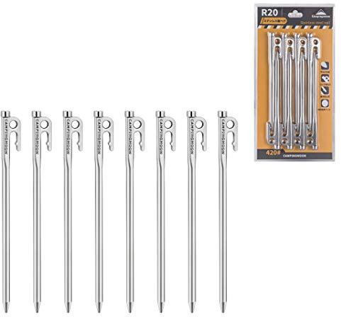 camping moon 20 cm martensitischer Zelthering aus Edelstahl 420J2, gehärtet, geschmiedet, ideal für harte Böden, R-20-8P