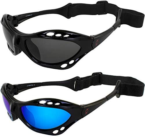 Hurricane Eyewear Category 4 Polarized Jet Ski Floating Goggles 2 Pairs Black Padded Frames Smoke & Blue Mirror Lenses