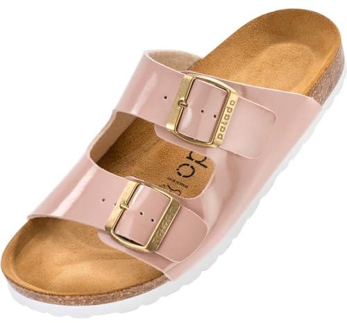 Palado Pantoletten Damen Korfu Lack - gefertigt in Spanien - glänzende Oberfläche - Veloursleder-Decksohle - bequemes Weichfußbett - rutschfeste EVA-Sohle Rosa UK9 - EU42