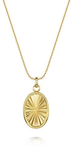 Jewellery Gold Rope Necklace with Gold pendant Jewellery for Women 18ct Gold Vermeil Necklace, Olivia Cooper Sophie Sunray Oval Pendant, 42cm+5cm Best Gift for Mum, Wife, Girlfriend