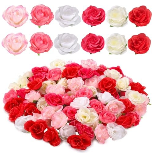 Geosar 102 Pcs 1.4 Mini Silk Rose Heads, 6 Colors for Crafts | Tiny Artificial Silk Rose Head, Small Multicolor Flower for Crafts, Wedding Party Bouquet Hats DIY Wreath Decoration
