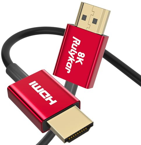 Rulykar Cavo HDMI 8K ultra sottile 1m/3ft, ad alta velocità 48Gbps, HDMI ultra sottile 2.1 Φ3.6mm, 8K@60Hz, 4K@120Hz, HDR dinamico, eARC, compatibile con PS5, Xbox One, NS, GH5S, 8KUHD TV