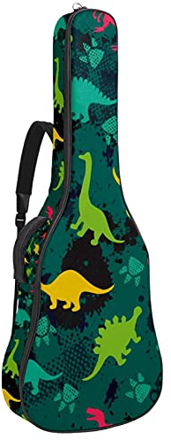 Tasche für Akustikgitarre, 107 cm, stoßfest, dick gepolstert, für Bass, Folk-Gitarre, Konzertgitarre, Dinosaurier, grüner Fußabdruck