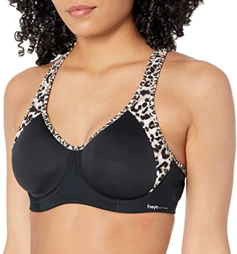 Freya Sonic Underwire Spacer Molded Sports Bra Soutien-Gorge, Opaque, Noir léopard Pur, 34E Femme