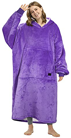 Kato Tirrinia Übergroße Lang Hoodie Decke mit Ärmeln Deckenpulli, Warme Kuschelpulli Decke Geschenke für Damen Herren, Weiche Ärmeldecke Tragbare Decke zum Anziehen, Lila